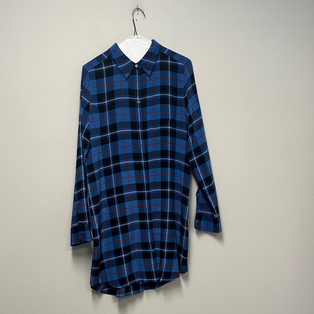 Equipment Blue and Black Checkered Dress